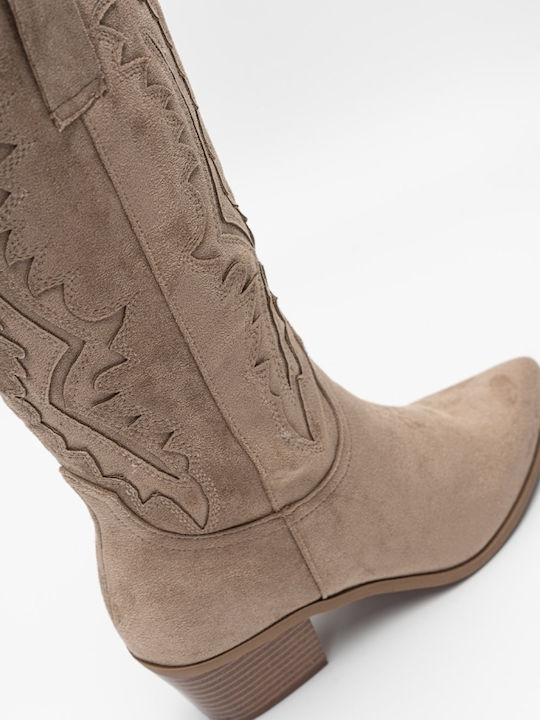 Suede Women's Cowboy Boots Beige