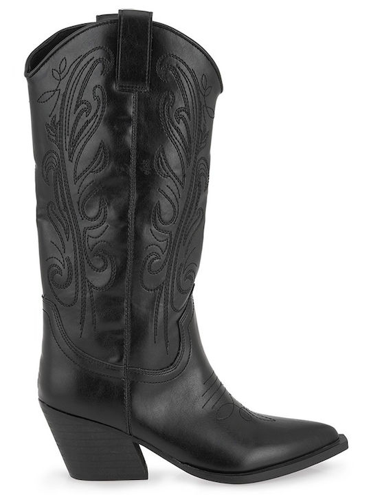 Damen-Cowboystiefel mit mittlerem Absatz Schwarz