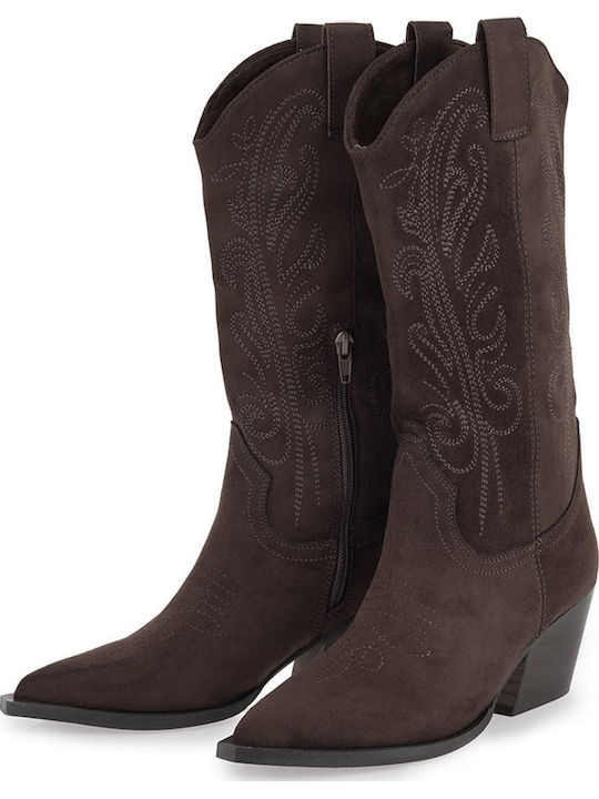 Damen-Cowboystiefel mit mittelhohem Absatz Braun