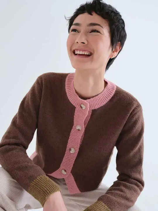 Long Women's Knitted Cardigan with Buttons Brown