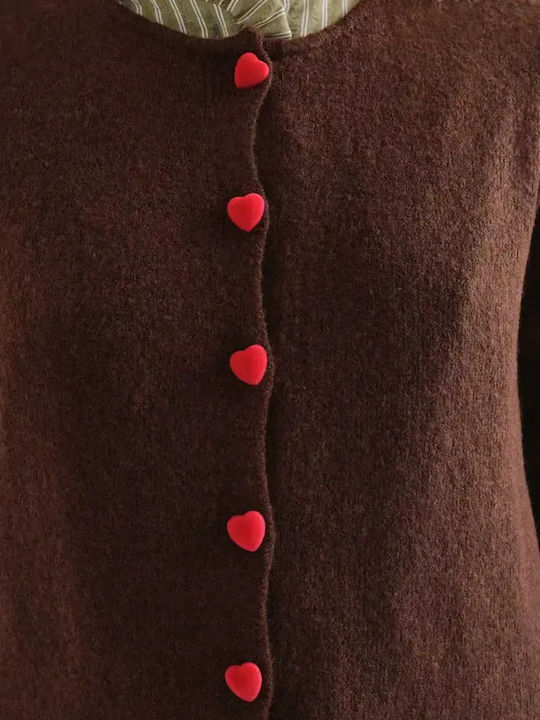 Long Women's Knitted Cardigan with Buttons Brown