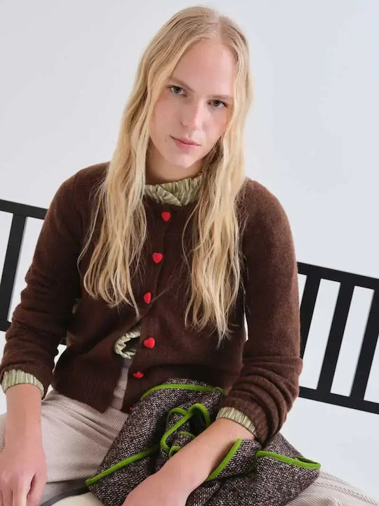 Long Women's Knitted Cardigan with Buttons Brown