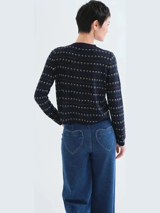 Long Women's Knitted Cardigan with Buttons Blue
