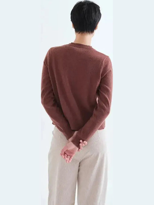 Long Women's Knitted Cardigan with Buttons Brown