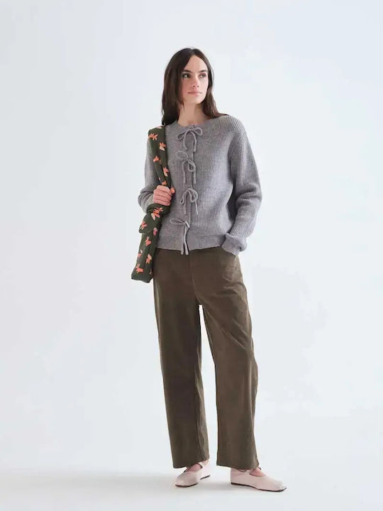 Lange Gestrickte Damen Strickjacke Grau