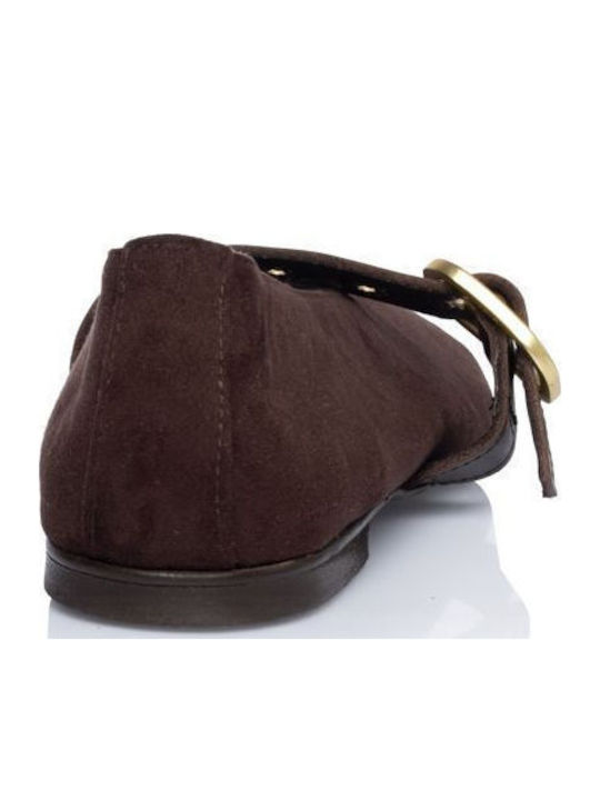 Leather Women's Ballerina Shoes Brown