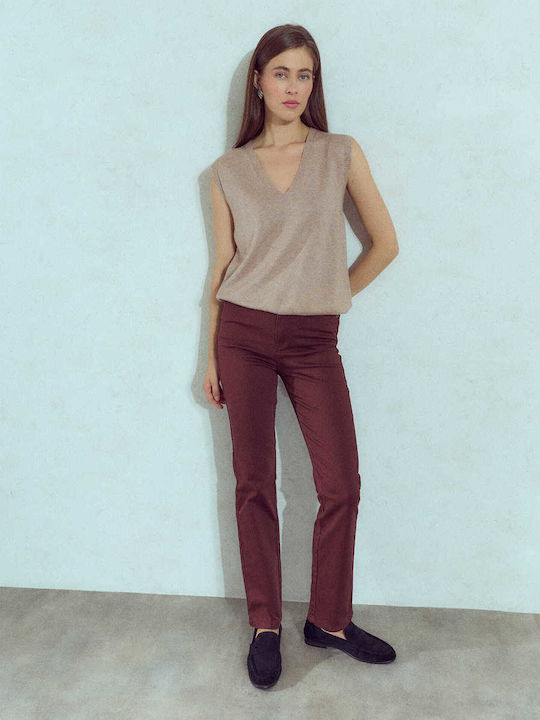 Celestino Women's Jeans Straight Leg Burgundy