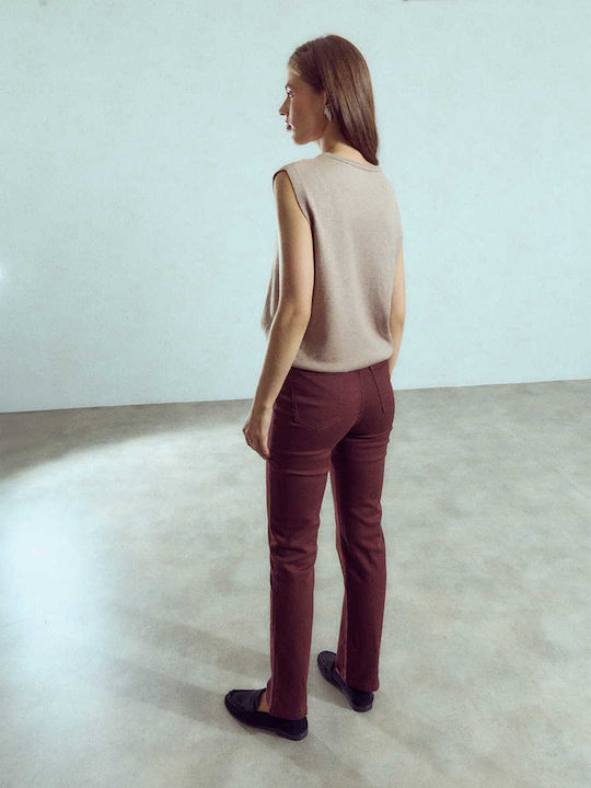 Celestino Women's Jeans Straight Leg Burgundy