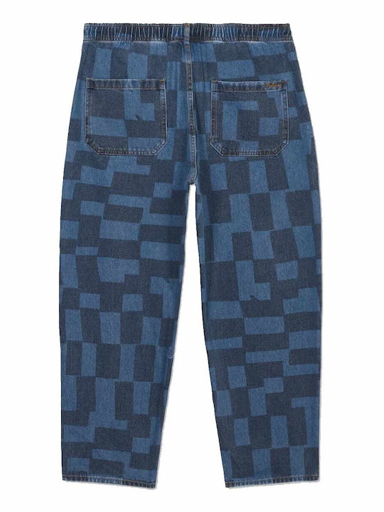 Pantaloni de Blugi pentru Bărbați Loose Tapered Fit Albastru în Carouri