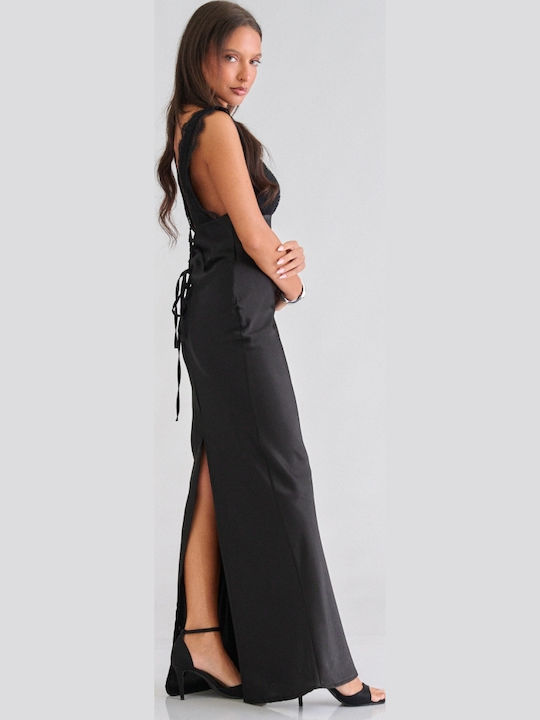 Rochie Maxi De Seară De Vară Jupon Din Satin Cu Dantelă Neagră
