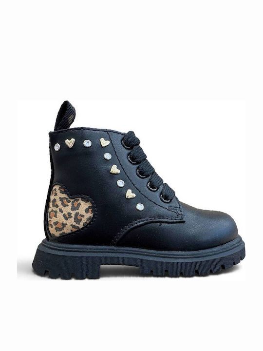 Leder Kinderstiefel mit Reissverschluss Schwarz
