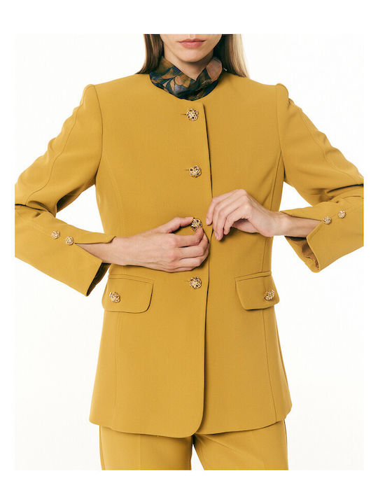 Forel Damen Krepp Tailliertes Blazer Mustard