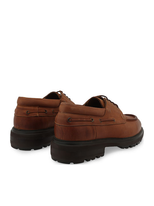 Leather Men's Boat Shoes in Tabac Brown Colour