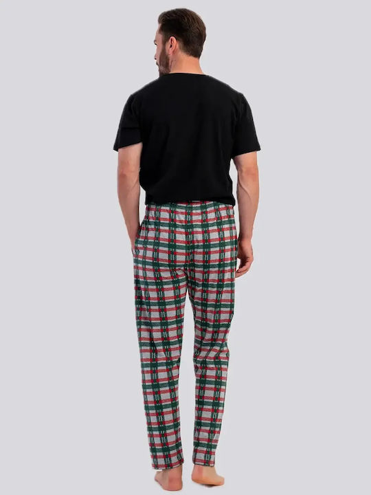 Vienetta Secret Summer Checked Men's Cotton Pyjamas Grey