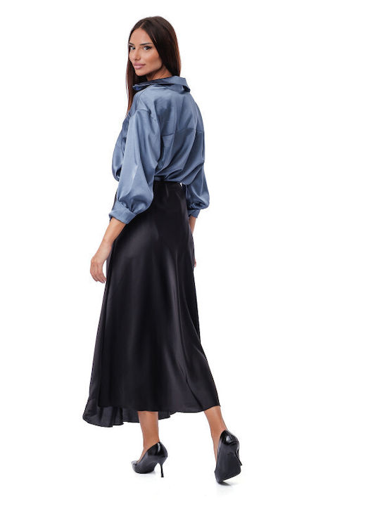 Satin Midi Skirt Black