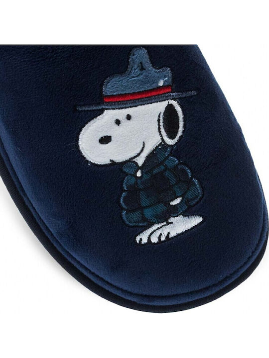 Peanuts Heel Enclosed Men's Slippers with Blue Designs