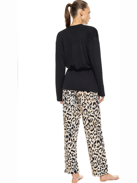 Pink Label Sommer Damen Schlafanzughose Sand Leopard