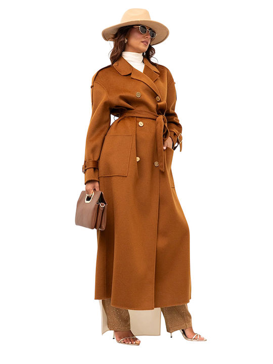 Damenmäntel Kamel mit Knöpfen
