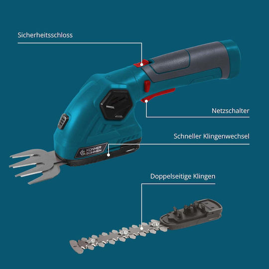 Könner & Söhnen Könner & Söhnen Heckenschere Batterie 8V 1x2Ah mit Klingenlänge 12cm