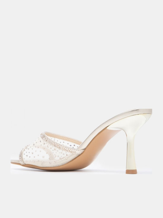 Damen Pantoletten mit Hoch Absatz in Gold Farbe