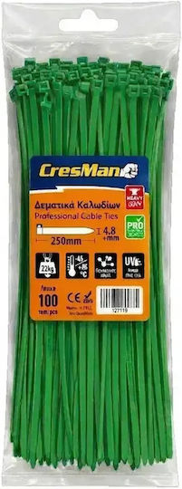 Cresman Plastic Cable Ties 250mmx4.8mm in Green Colour (100pcs) 07863
