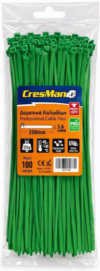 Cresman Plastic Cable Ties 250mmx4.8mm in Green Colour (100pcs) 07863