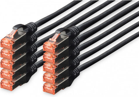 Digitus S/FTP Cat.6a (Gigabit) Καλώδιο Δικτύου Ethernet 0.25m Μαύρο 10τμχ
