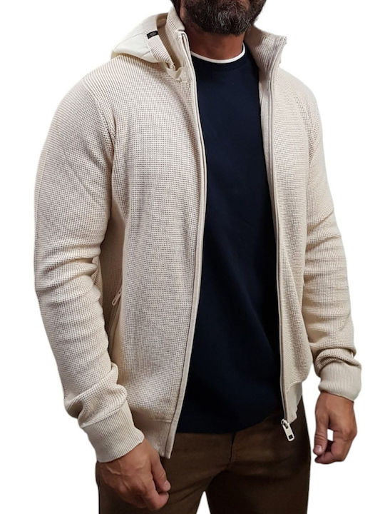 Indicode Cardigan bărbătesc tricotat cu glugă Ecru