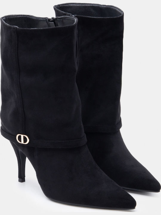 Suede Women's Ankle Boots with High Heel Black