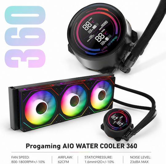 ProGaming IceView 360 Wasserkühlung AIO CPU mit 3 Lüfterabmessung 120mm und ARGB Beleuchtung