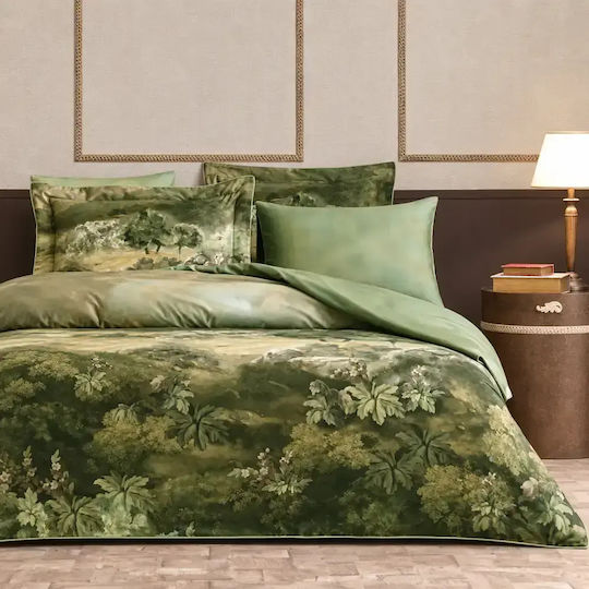 Valeron Set Huse Pentru Pilote 200x220cm Dublu Cu 4 Fețe De Pernă & 1 Cearșaf Verde