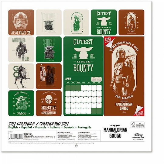 Grupo Erik Mandalorian Calendar Lunar Montat pe perete 2027 30x30cm