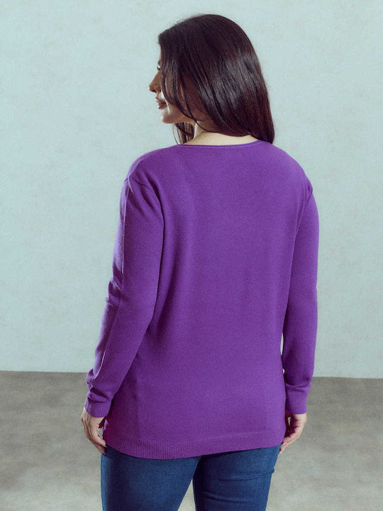Celestino Damen Pullover V-Ausschnitt Lila