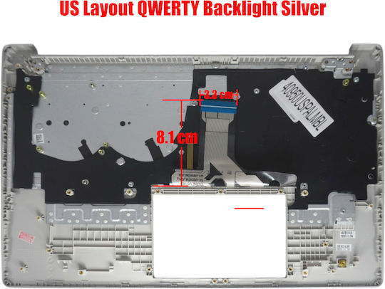 Tastatură Laptop Keyboard Palmrest Hp 250 255 G10 250g10 N40882-001 N36061-001 N41347-001 N40880-031 N40880-041 N40880-051 Us Iluminare de fundal Argintiu Κωδ.40950uspalmbl