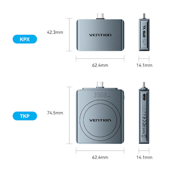 Vention Ma Portable Plug & Play Cable-free Nvme Enclosure + 3500mah Pb Tz-kpxh0