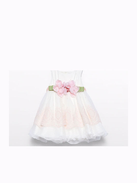 Kinderkleid Ärmellos Tüll Cream-salmon