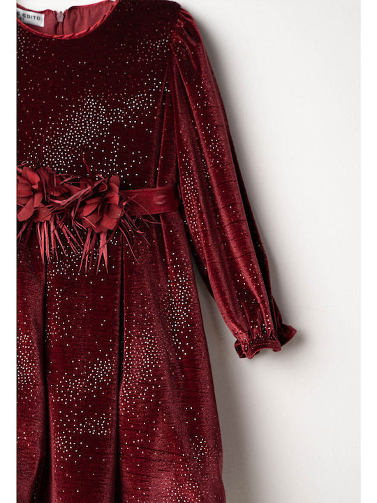 Girls Velvet Dress Burgundy