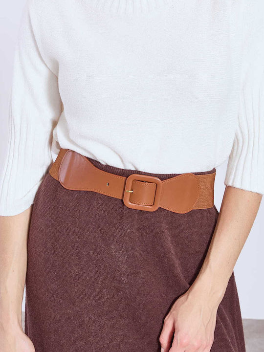 Celestino Women's Elastic Belt Leatherette Details Tabac Brown