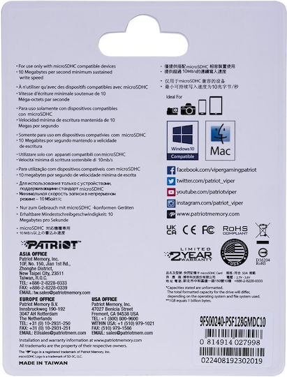 Patriot SDXC 256GB U3 V30 A2 UHS-I PEF256GEP33MCX