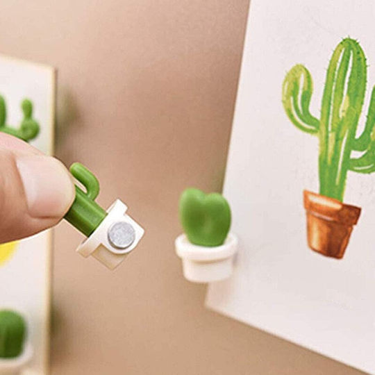 Set 6 Refrigerator Magnets Flippy Cactus In Pot Design Made Abs Magnet Green White
