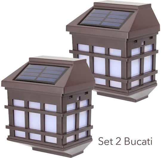 Set 2 Lampi Solare Montate Pe Perete Tip Lanternă Cu Lumină Alb Cald 11.5x8.3cm
