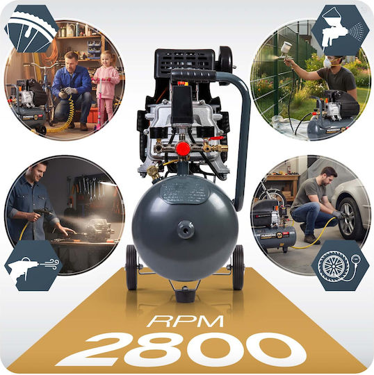 Humberg Κομπρεσέρ Αέρος 85dB με Ισχύ 2hp και Αεροφυλάκιο 24lt