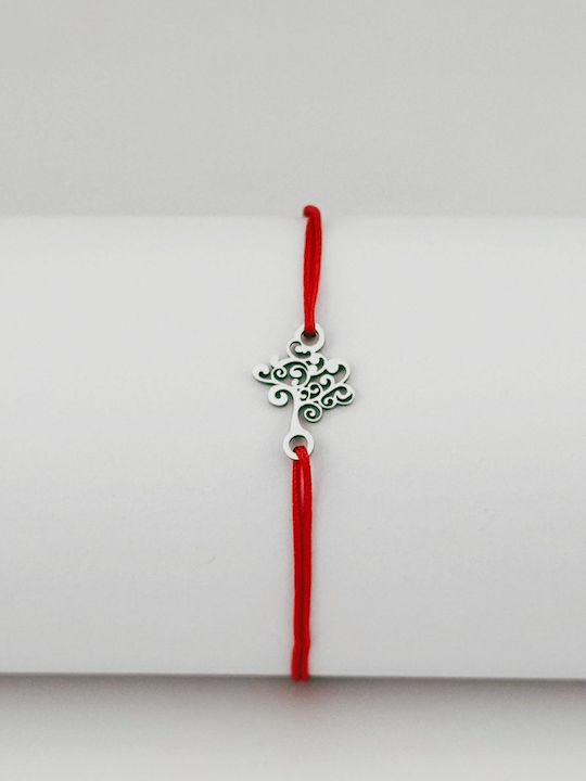 Brățară Martisor Pentru Femei Jolie Design Copacul Vieții Set 12 Piese Pandantiv Argintiu Oțel Inoxidabil Șnur Roșu Reglabil
