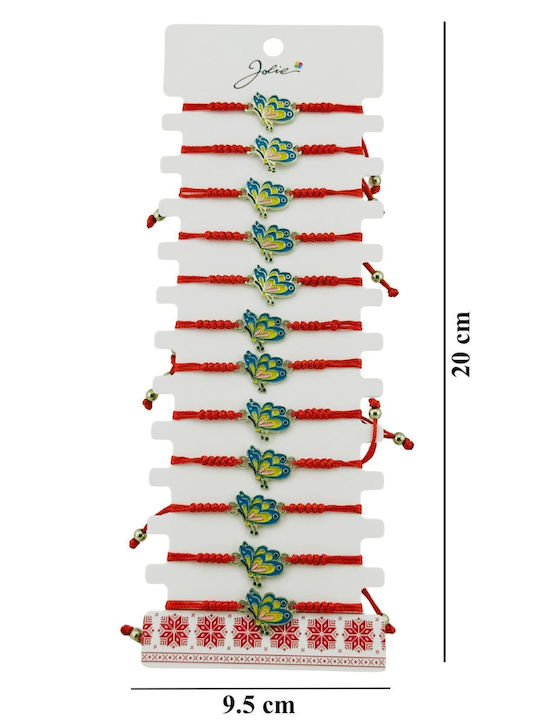 Bratara Martisor Pentru Femei Copii Jolie Albastru Galben Fluture Design Set 12 Piese Pandantiv Emailat Snur Reglabil Rosu