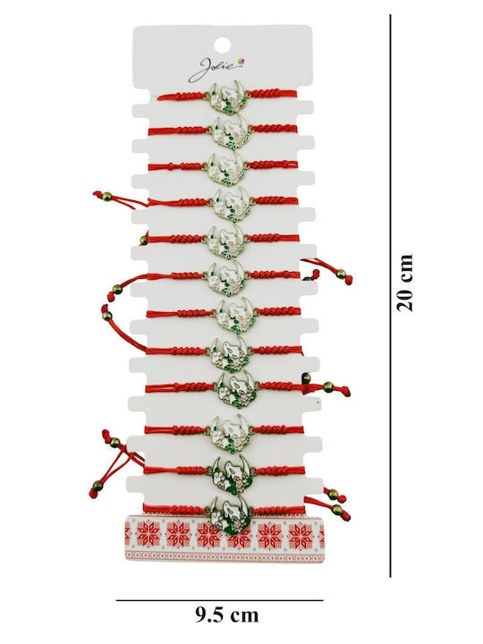 Bratara Martisor Pentru Femei Copii Jolie Iepuras Pe Semiluna Design Flori Set 12 Piese Pandantiv Emailat Snur Reglabil Rosu Multicolor