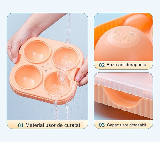 Formă de gheață Rotundă Din Plastic Cu 4 Locuri Portocalie 125161