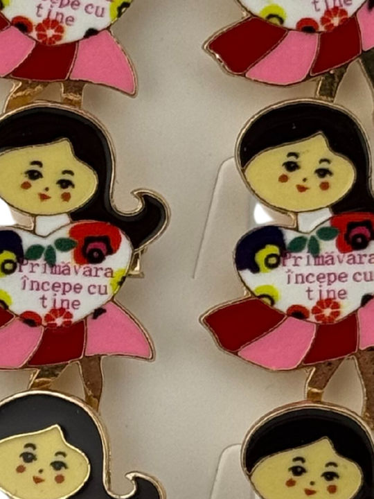 Set 12 Spring Martisor Brooches Jolie Girl Model Spring Message Starts You Multicolor