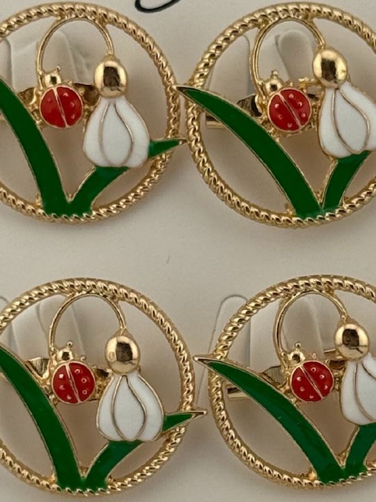 Set 12 Spring Martisor Brooches Jolie Snowdrop Model Ladybug In Circle