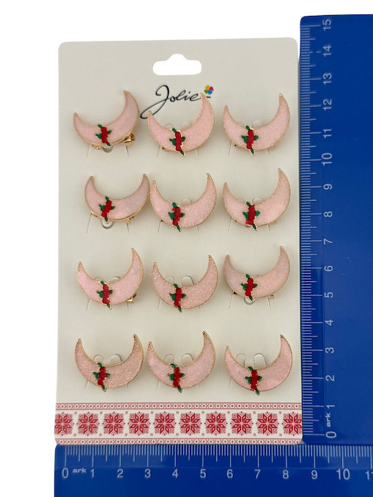 Set 12 Martisor Brooches Children Jolie Crescent Moon Model Roses Pink
