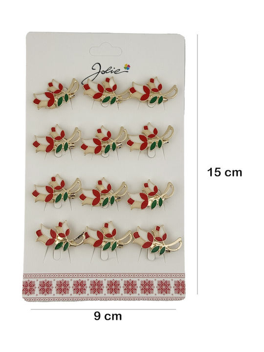 Set 12 Spring Tulip Martisor Brooches Traditional Motif Jolie Metal Brooches Lacquered Finish 2.5 X 1.5 Cm Each Red